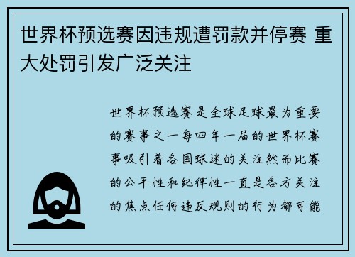 世界杯预选赛因违规遭罚款并停赛 重大处罚引发广泛关注